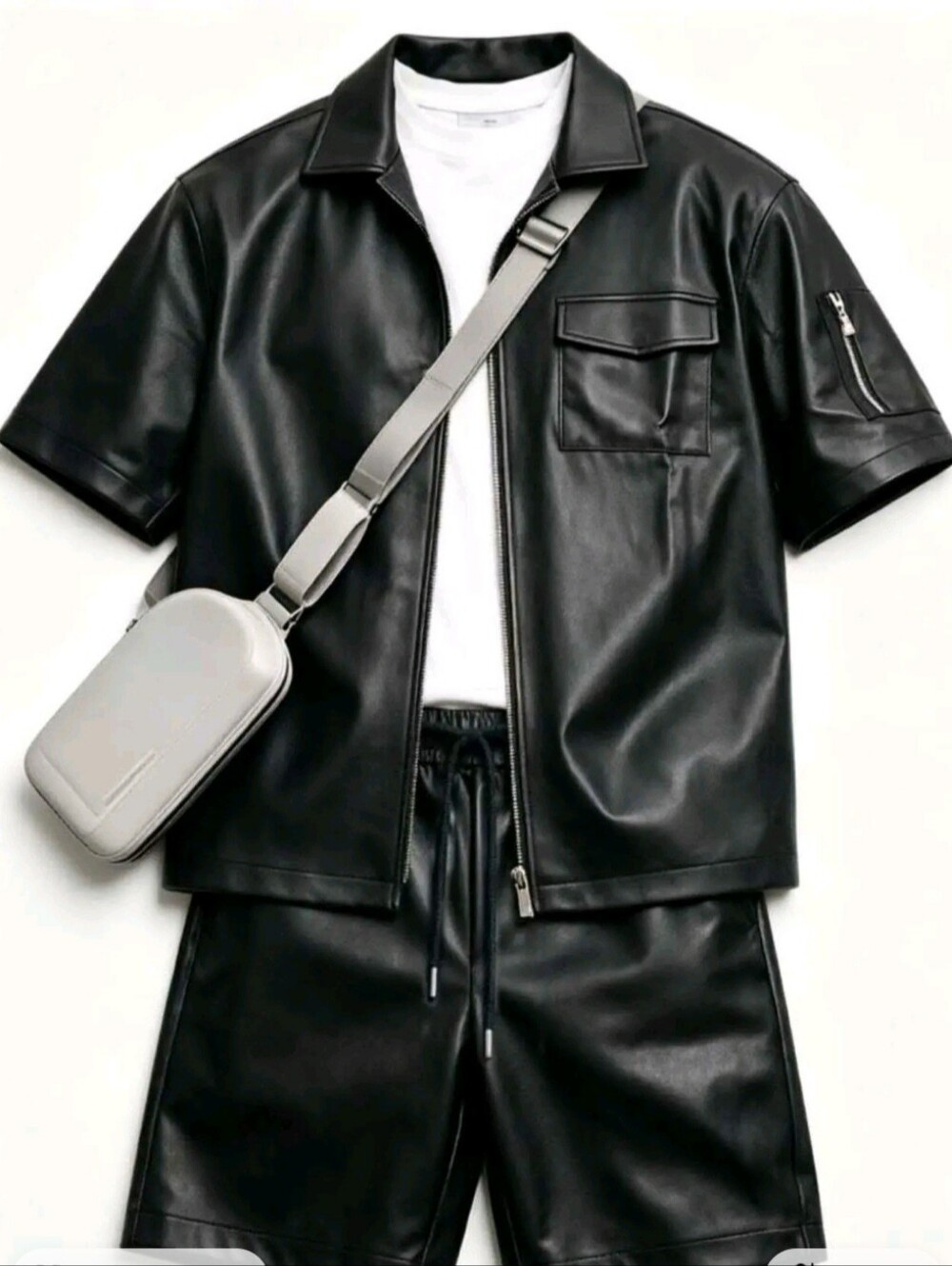 Faux Leather Black Jacket and Shorts Set